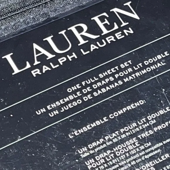 RALPH LAUREN Gray Floral Full Size Sheet Set - 100% Cotton Fits 18 Mattress